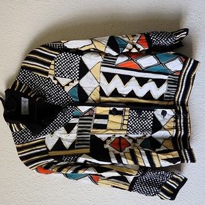Vintage HOWARD WOLF Funky Geometric Multi Color Jacket Buttons Sz Large USA EUC